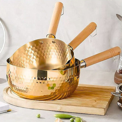 Golden Sauce Pan with Wooden Handle