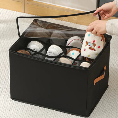 12 Grid Foldable Shoe Organizer -Black
