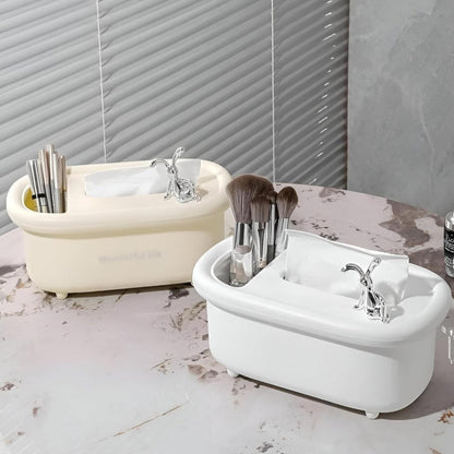 Rabbit Tissue Box with Accessories Holder-White