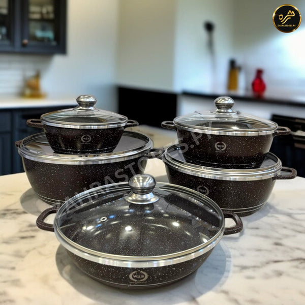 W.J.S 10 Pcs Die Casting Cookware Set-Dark Brown