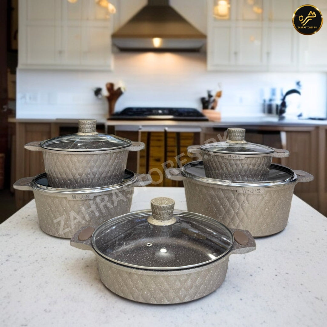 W.J.S 10 Pcs Granite Cookware Set-Grey