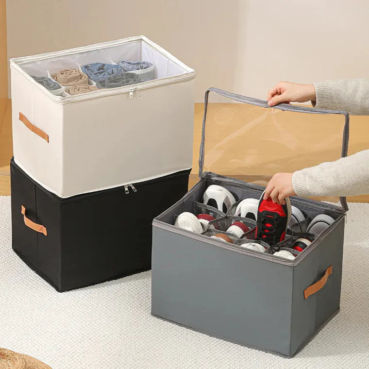 12 Grid Foldable Shoe Organizer -Grey