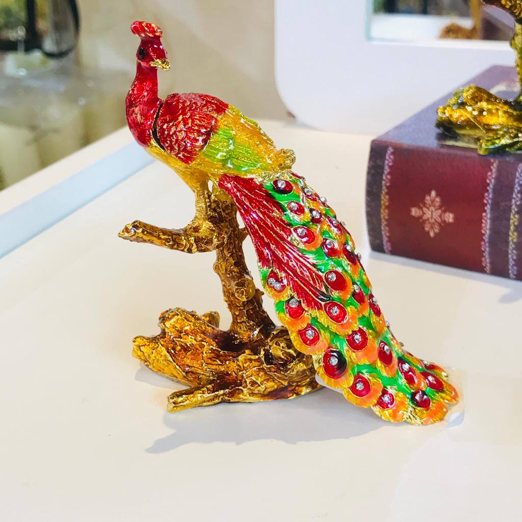 Metal Pecock Figurines For jewelry Storage