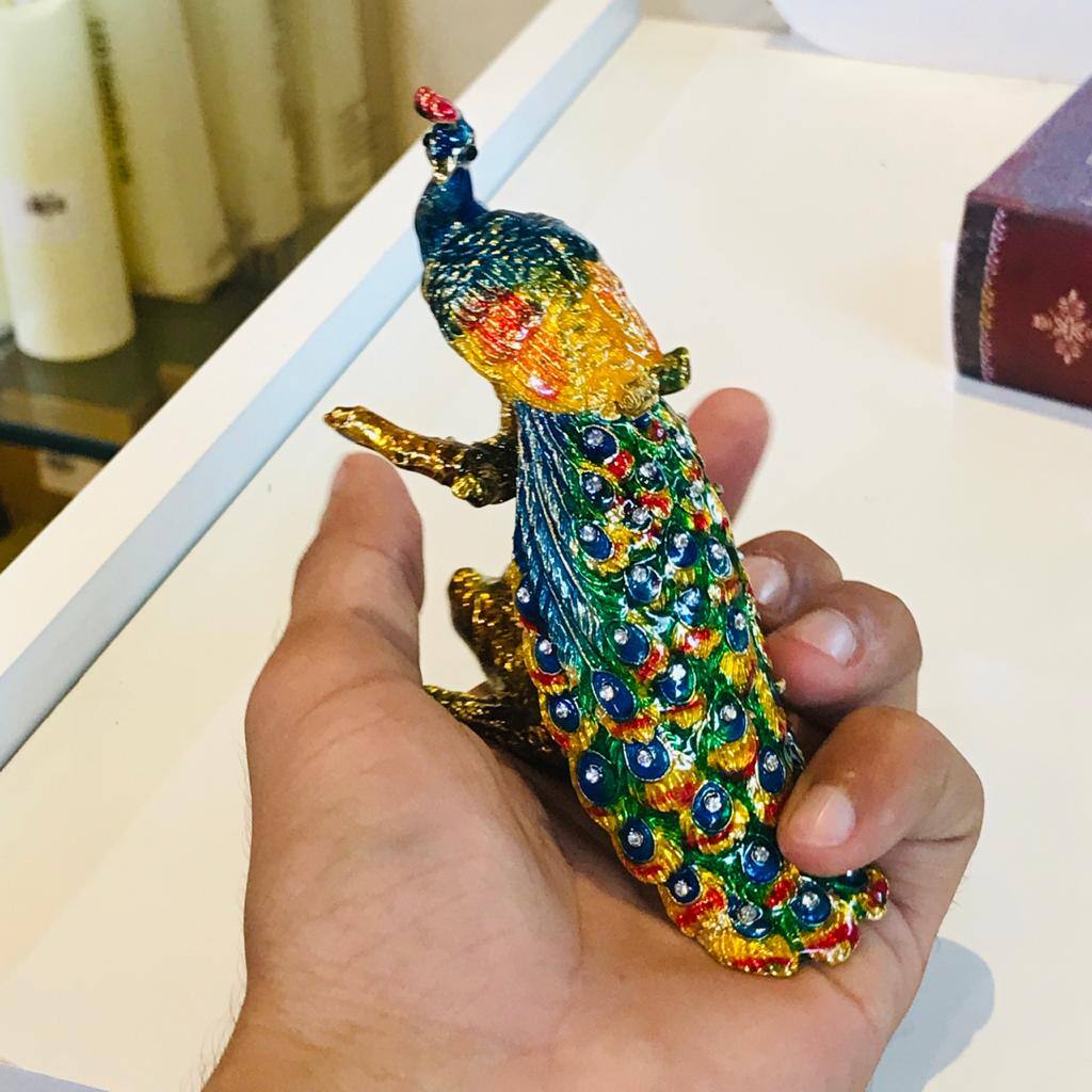 Metal Pecock Figurines For jewelry Storage