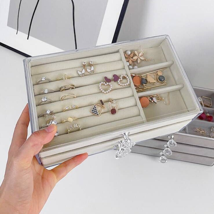 3 Drawers Acrylic Jewellery Box-Offwhite