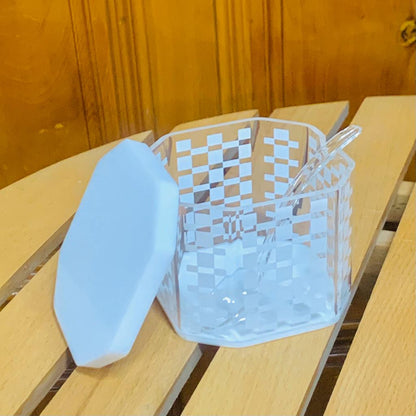 Milky Diamond Cut Sugar Jar (White)