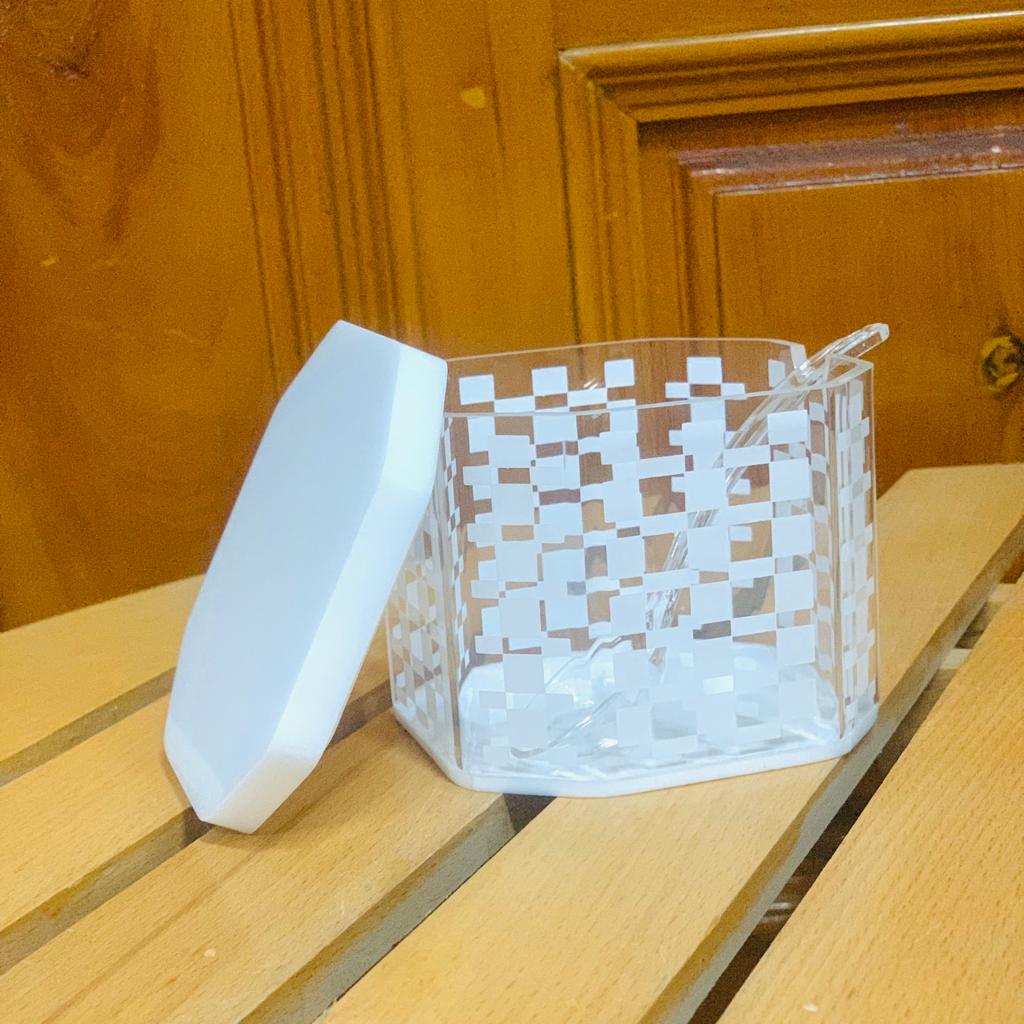 Milky Diamond Cut Sugar Jar (White)