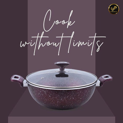 XELENT Marble Coated Wok -30cm (Mehroon)