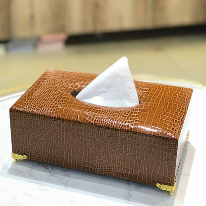 Leather Dustbin+Tissue Box-Brown