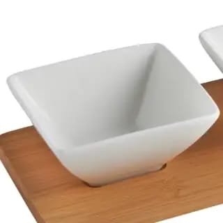 3 Pc Ceramic Bowl Set with Wooden Tray