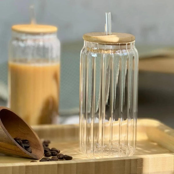 1 Pc Glass Jar wooden Lid With Straw