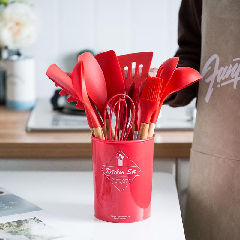 12 PCS Silicone Kitchenware Cooking Utensils Set Red