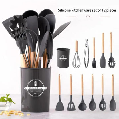 12 PCS Silicone Kitchenware Cooking Utensils Set(Black)