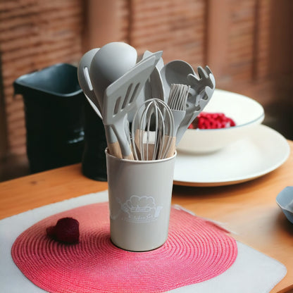 12 PCS Silicone Kitchenware Utensils Set (Light Grey)