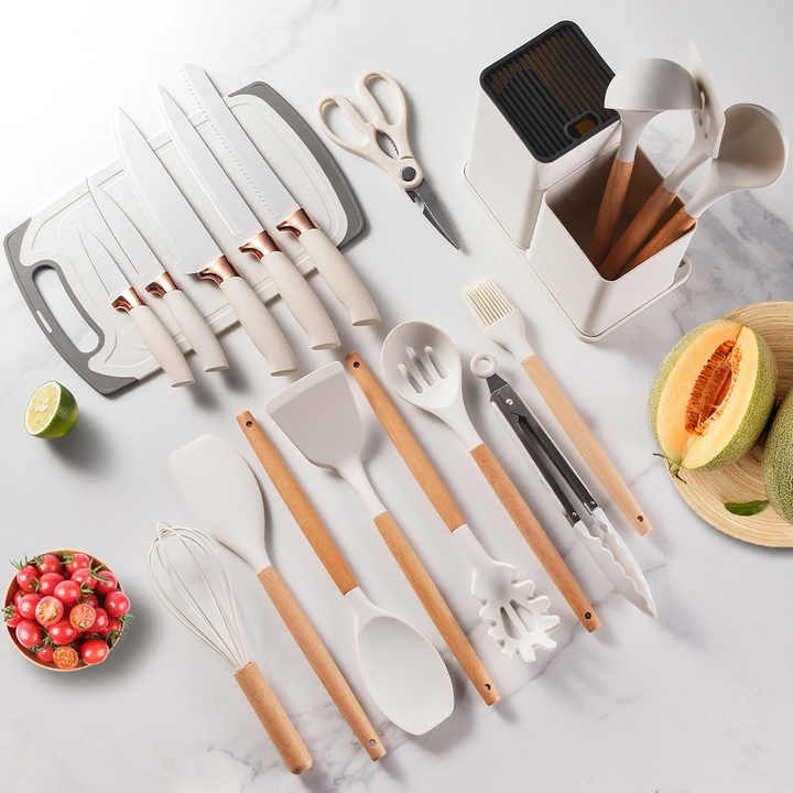 19 Pcs Silicone Cooking Kitchen Utensils Set White