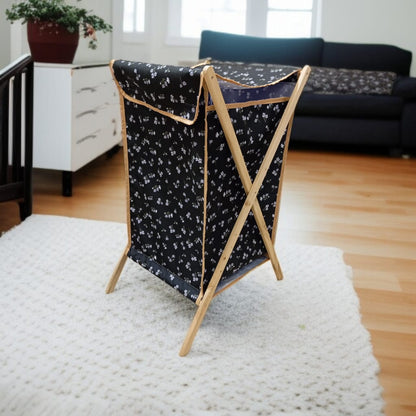 Foldable X-Frame Wooden Fabric Laundery Basket D4