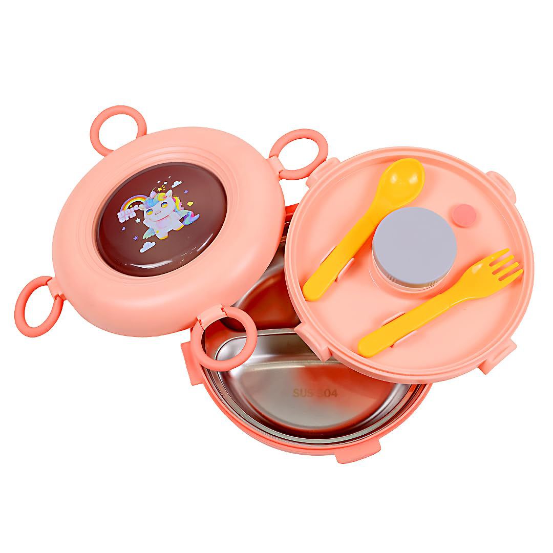 Round Three Grid Lunch Box -Pink