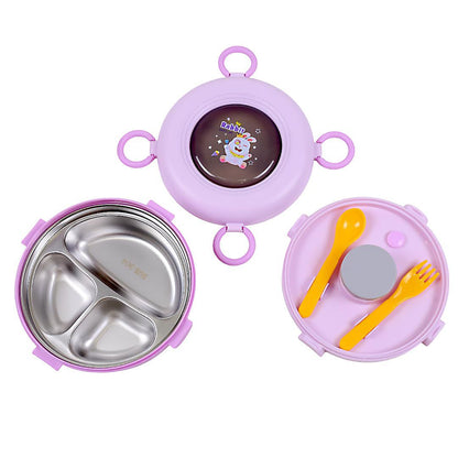 Round Three Grid Lunch Box -Purple