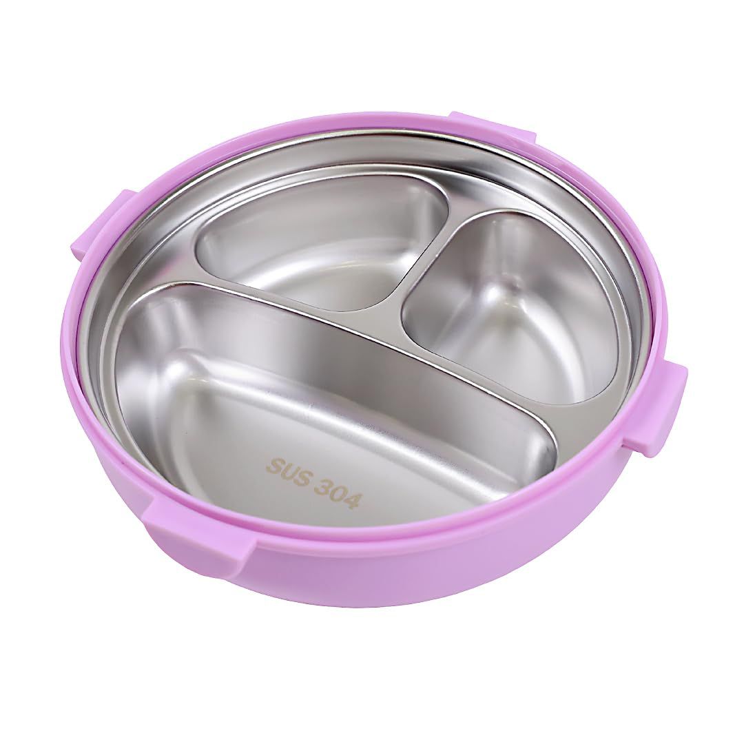 Round Three Grid Lunch Box -Purple