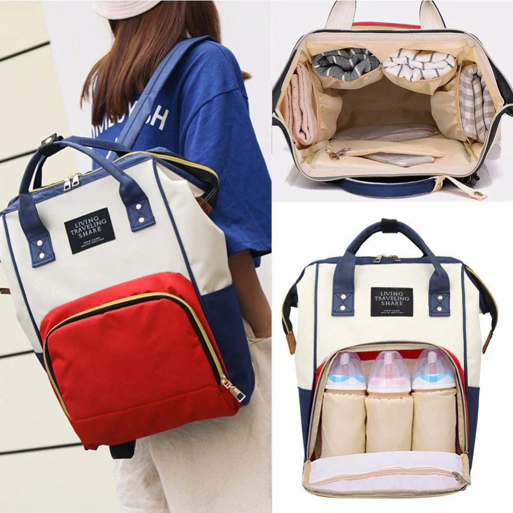 Large Capacity Baby Diaper Bag-White Blue