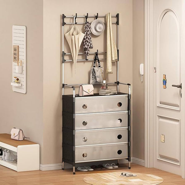 Multifunctional Coat And Shoes Rack-White & Black
