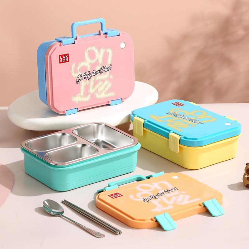 3 Grid Stainless Steel Lunch Box-Pink