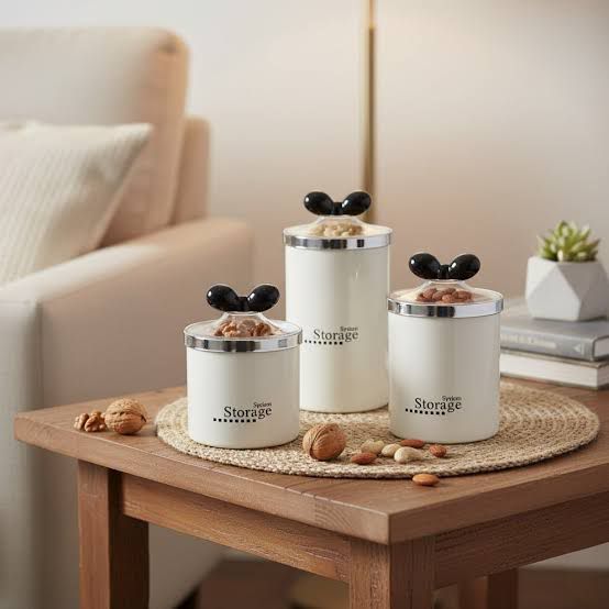 3 Pc Airtight Jar Set -White(Bow Design)