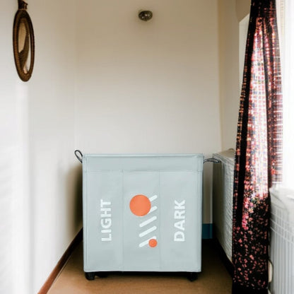 3 Section Laundry Basket with Wheels-Grey