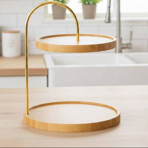 2 Tier Round Wooden Tray