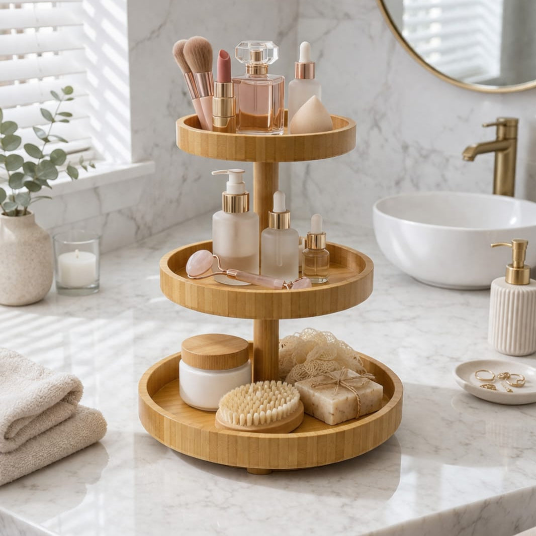 360-degree rotating 3 Tier Round Wooden Tray(Round)