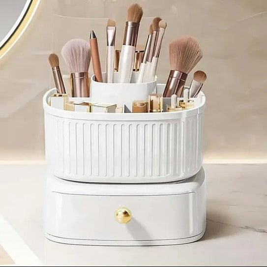Rotating Cosmetic Holder with Drawer-White