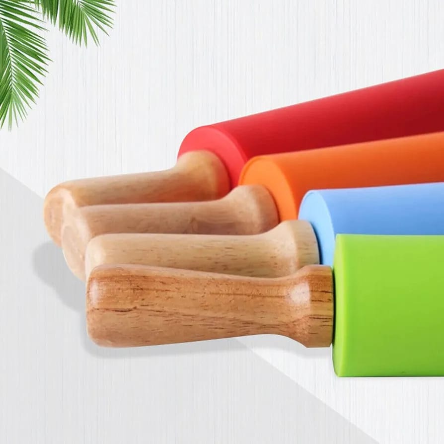 Wooden Handle Silicone Rolling Pin-Orange