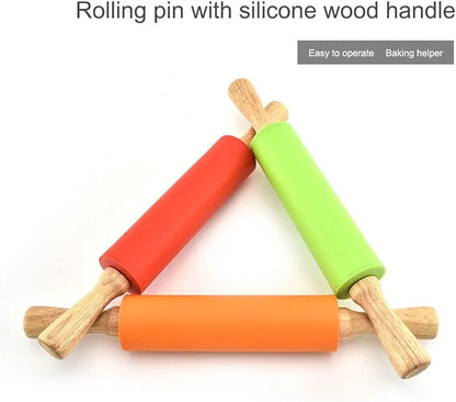 Wooden Handle Silicone Rolling Pin-Orange