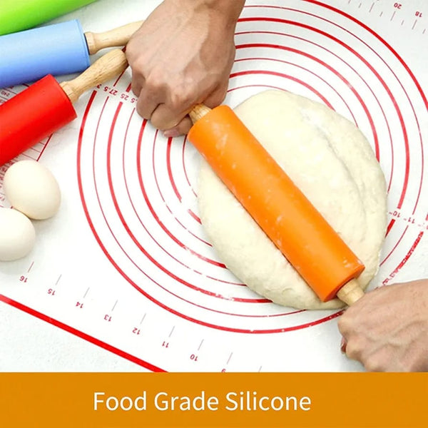 Wooden Handle Silicone Rolling Pin-Orange