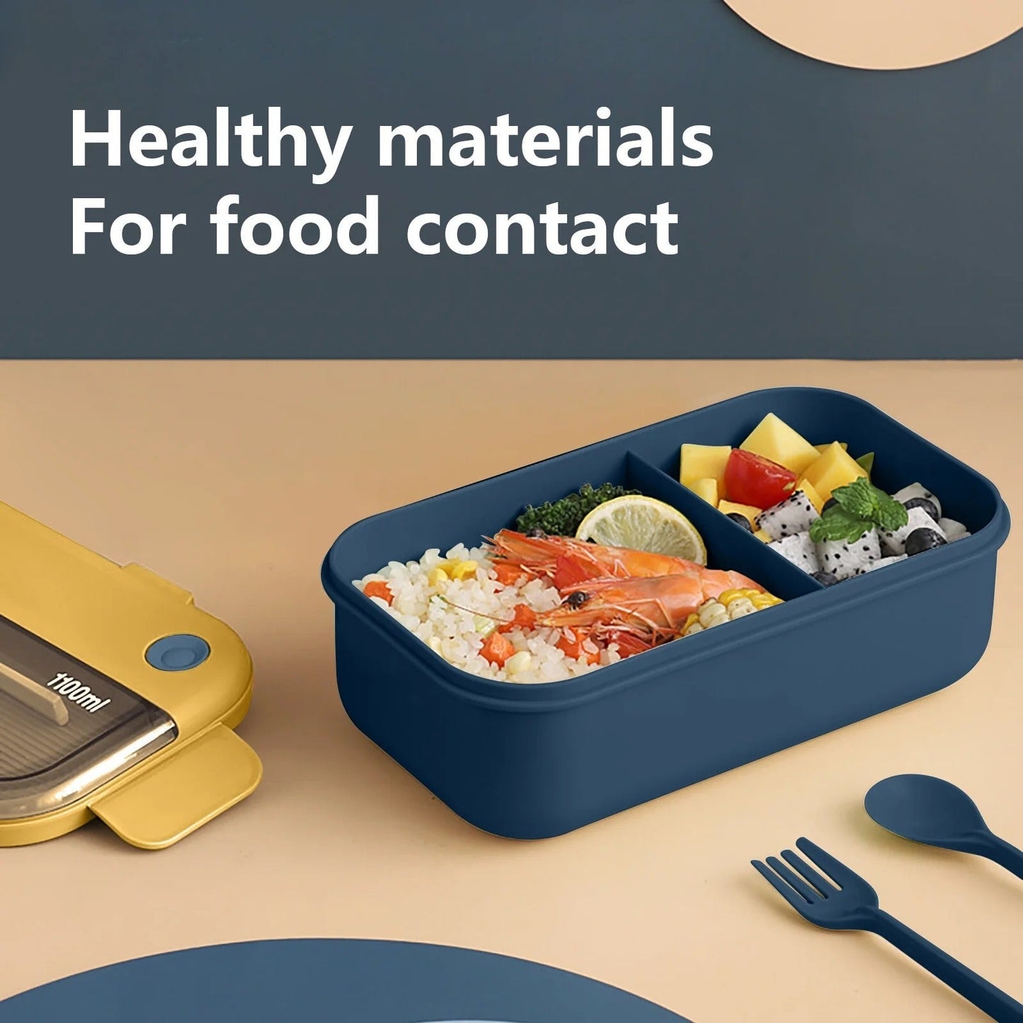 2 Compartment Bento Lunch Box-Blue