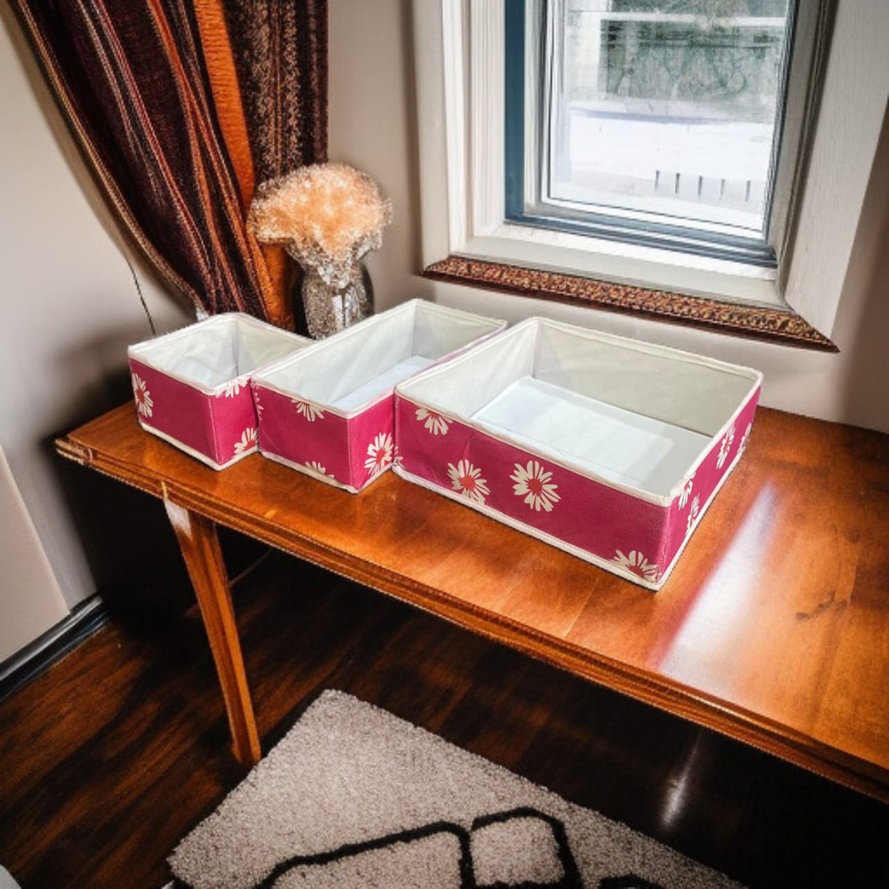 3 Pc Printed Storage Organizer-Pink Flower