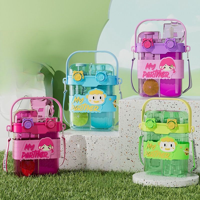 Cartoon Design Double Drinking Bottle-Green