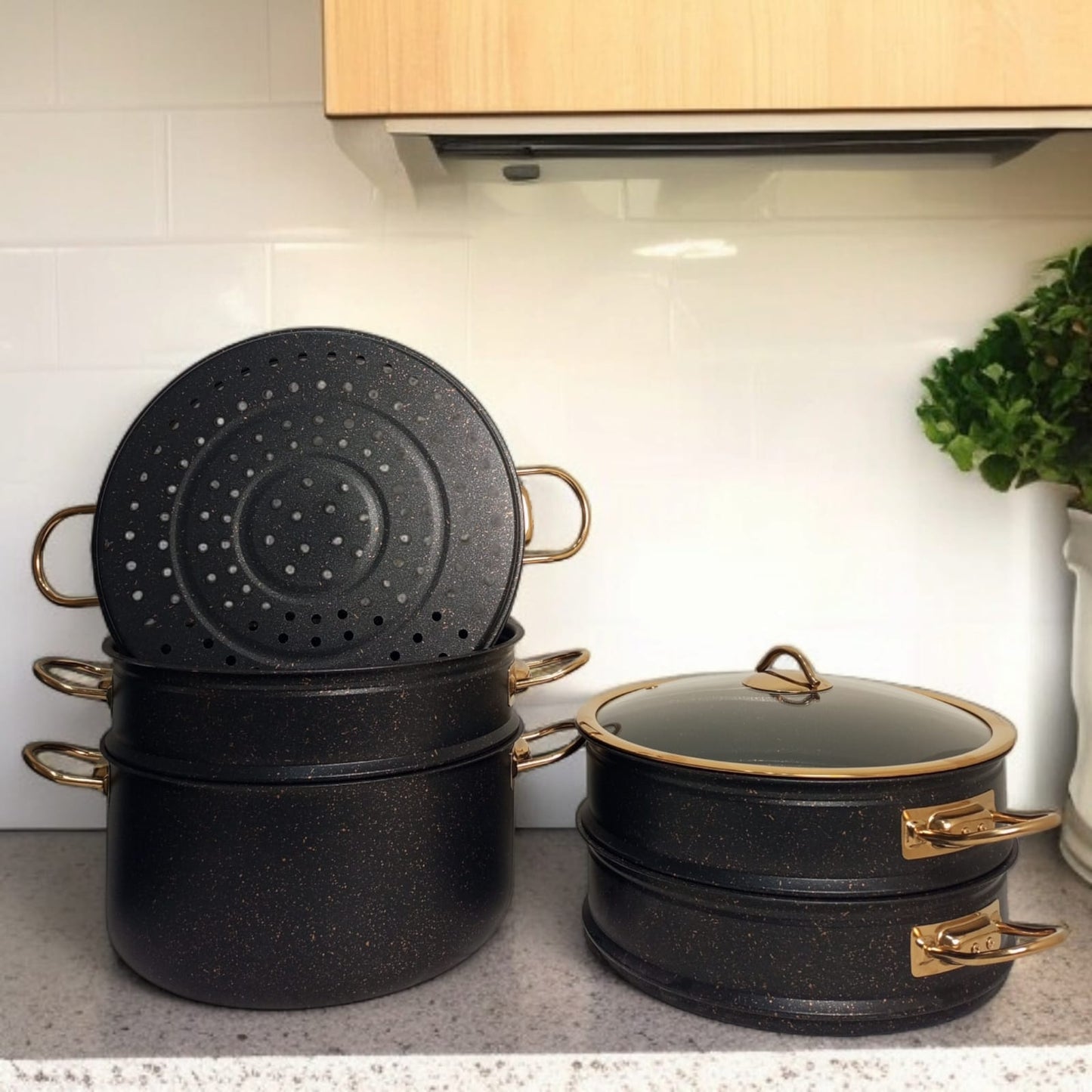 5 Layer Marble Coating Steamer Pot 30cm