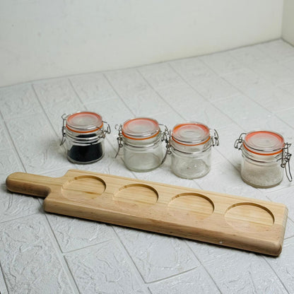 4 Pc Jar Set With Wooden Tray