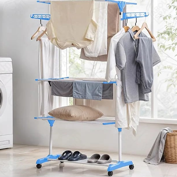 3 Layer Clothes Drying Racks-Blue D2