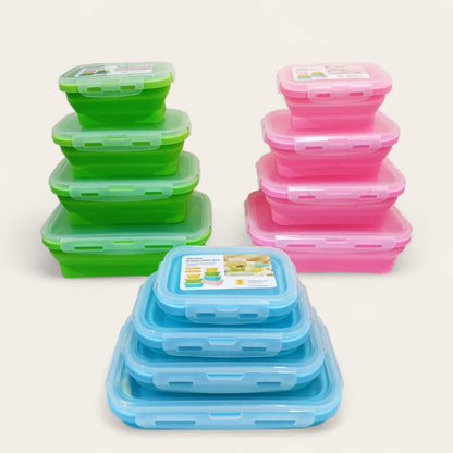 4 Pcs Silicone Foldable Food Container Square
