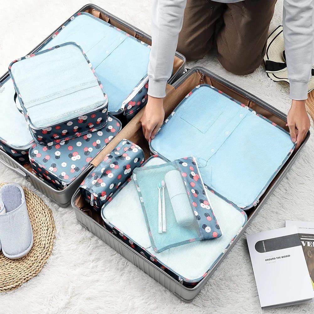 9 Pcs Waterproof Travel Storage Bag (Flower Design)