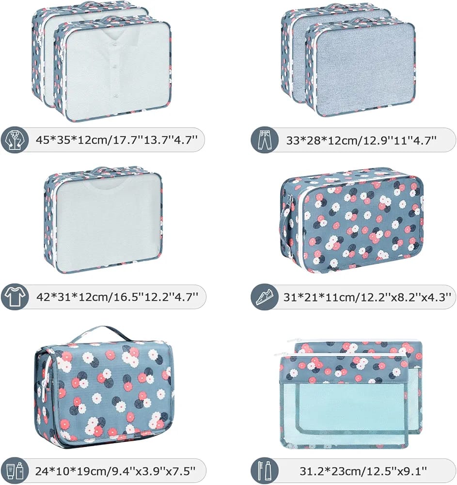8 Pcs Waterproof Travel Storage Bag (Grey)