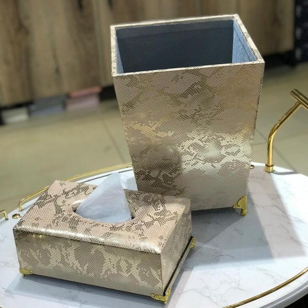 Leather Dustbin+Tissue Box-Skin