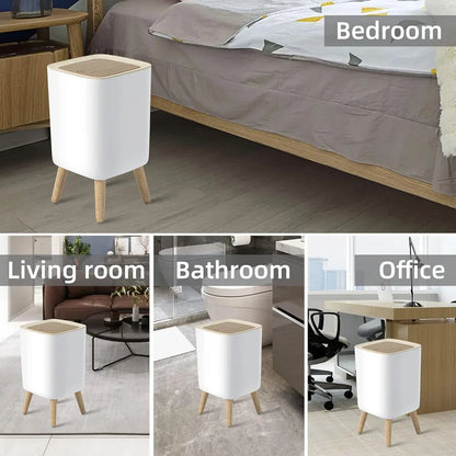7L Press-Top Modern Square Plastic Trash Bin with Lid