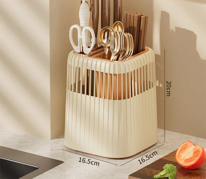 kitchen Rotating Knife Rack Storage Tube (Brown)