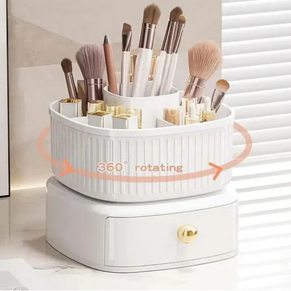 Rotating Cosmetic Holder with Drawer-White