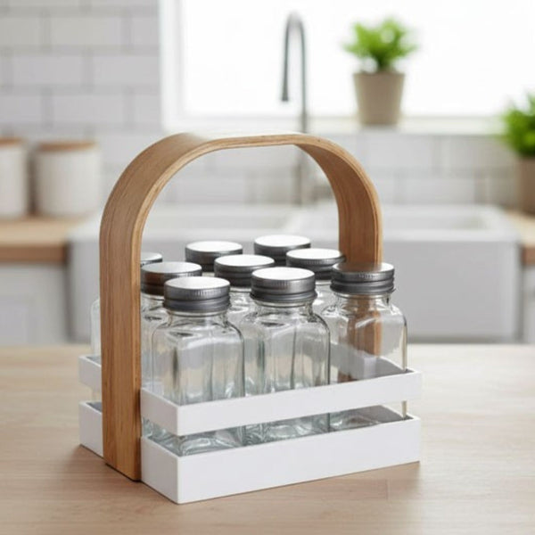 Spice Jar 9pc Set with Wooden Stand