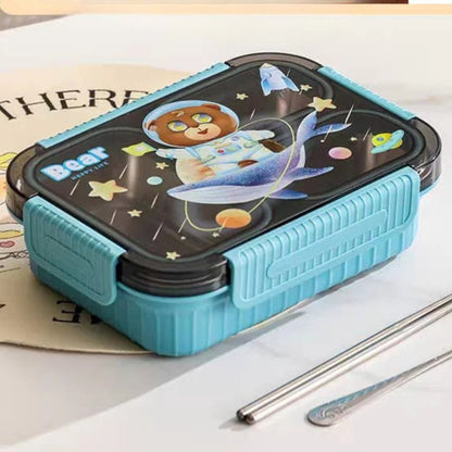 3-Compartment Stainless Steel Lunch Box-Blue