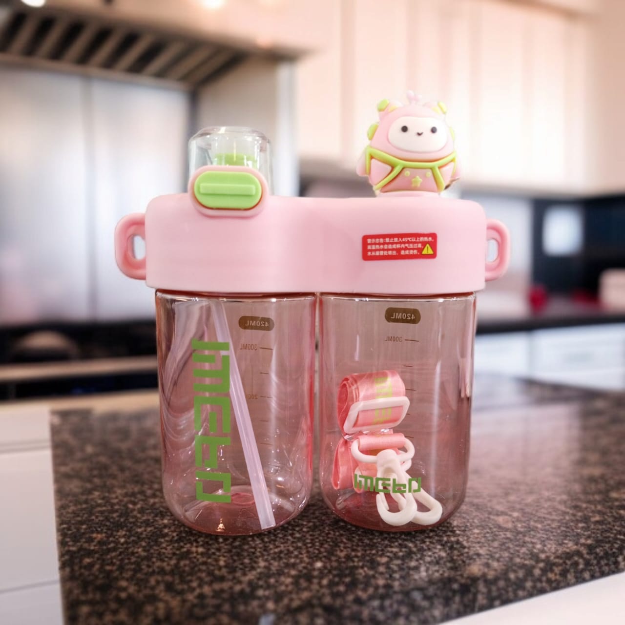 Dual-Slot Water Bottle-Pink